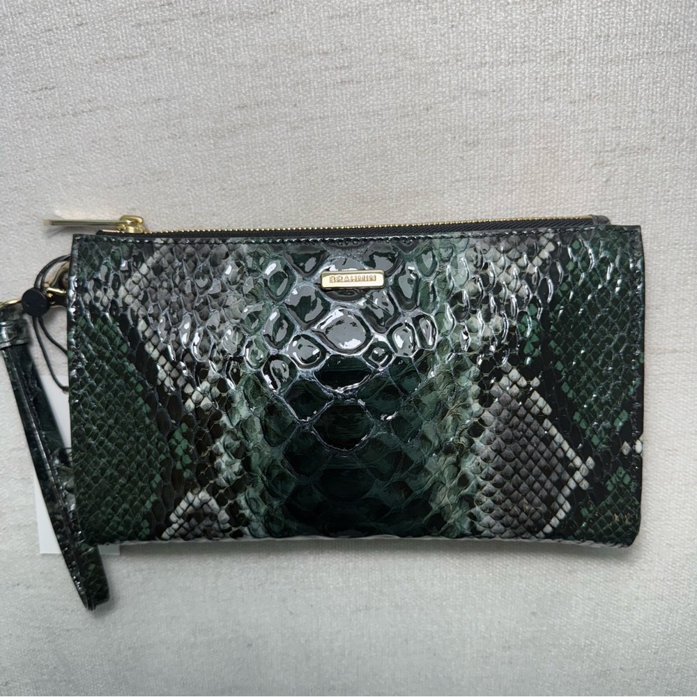 Brahmin Daisy Clutch Wristlet Green Patent Snake Assorted Leather